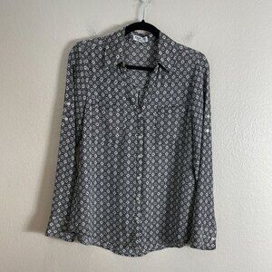 Express Portofino Shirt Womens Small Button Up Roll Tab Sleeve Blouse Floral